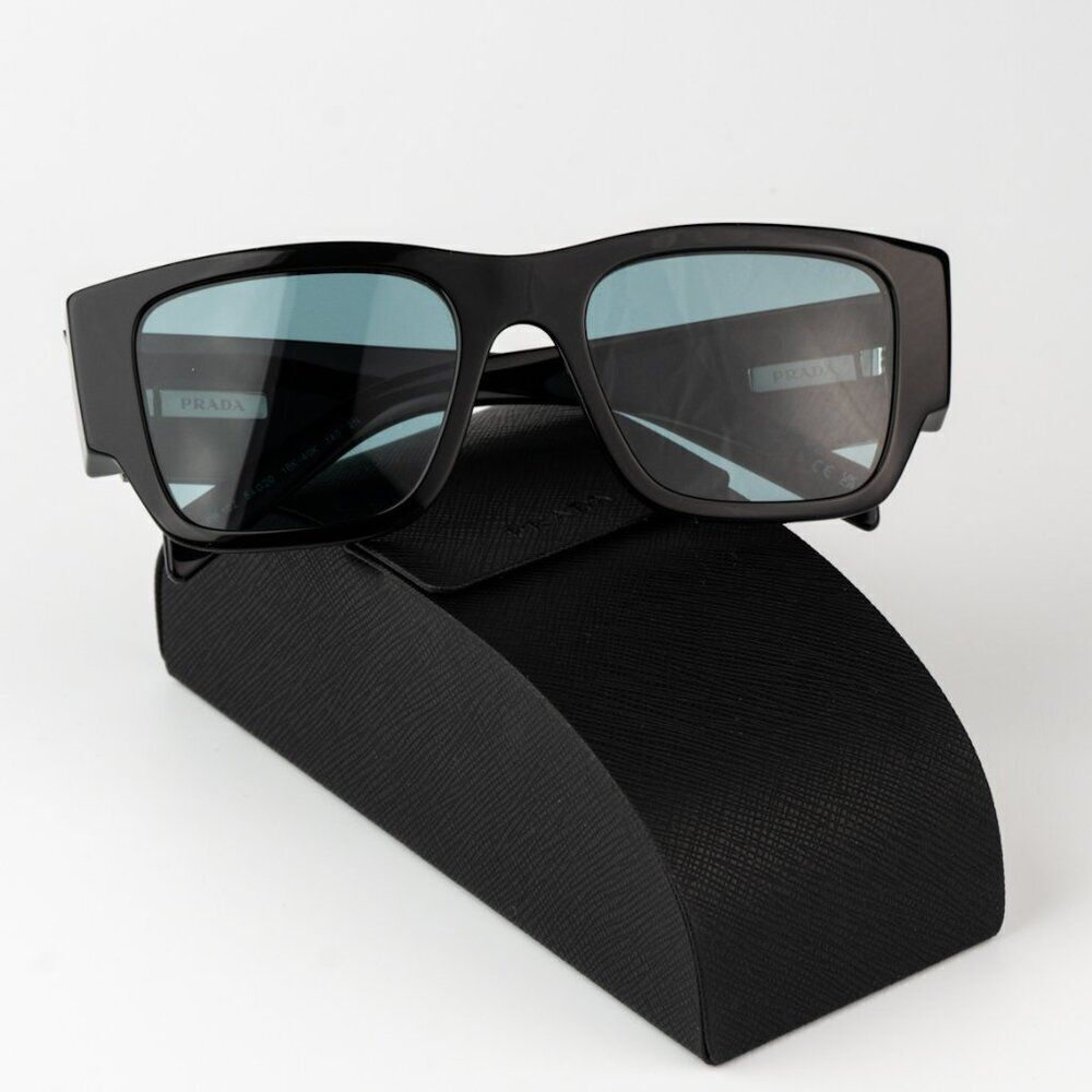 NEW Prada PR10ZSF 16K40K Black Petrol Green Square Unisex Sunglasses